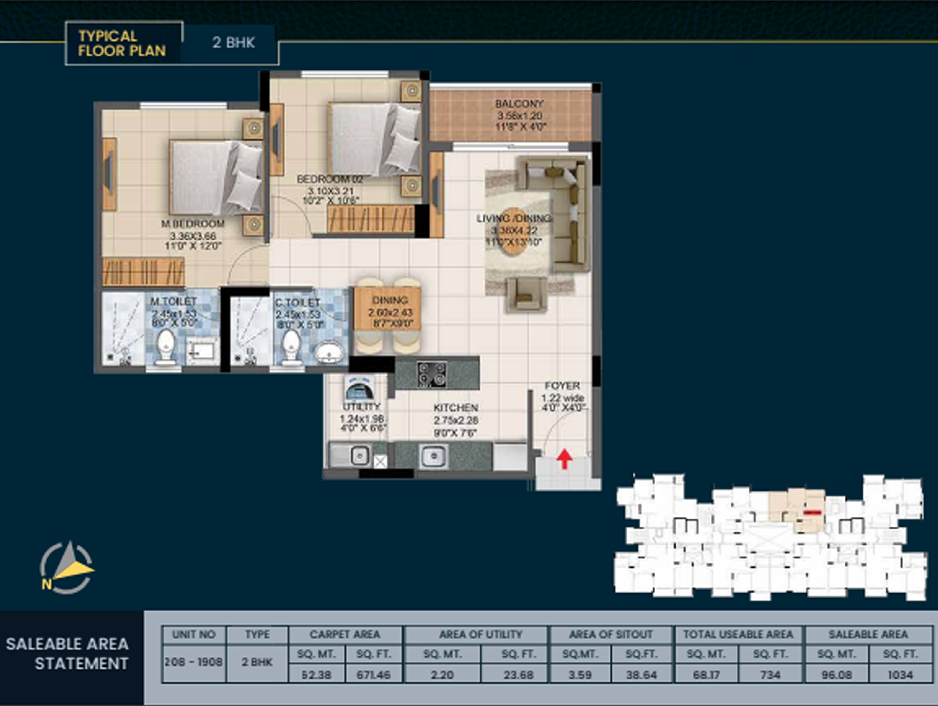 2 BHK floor plan 01