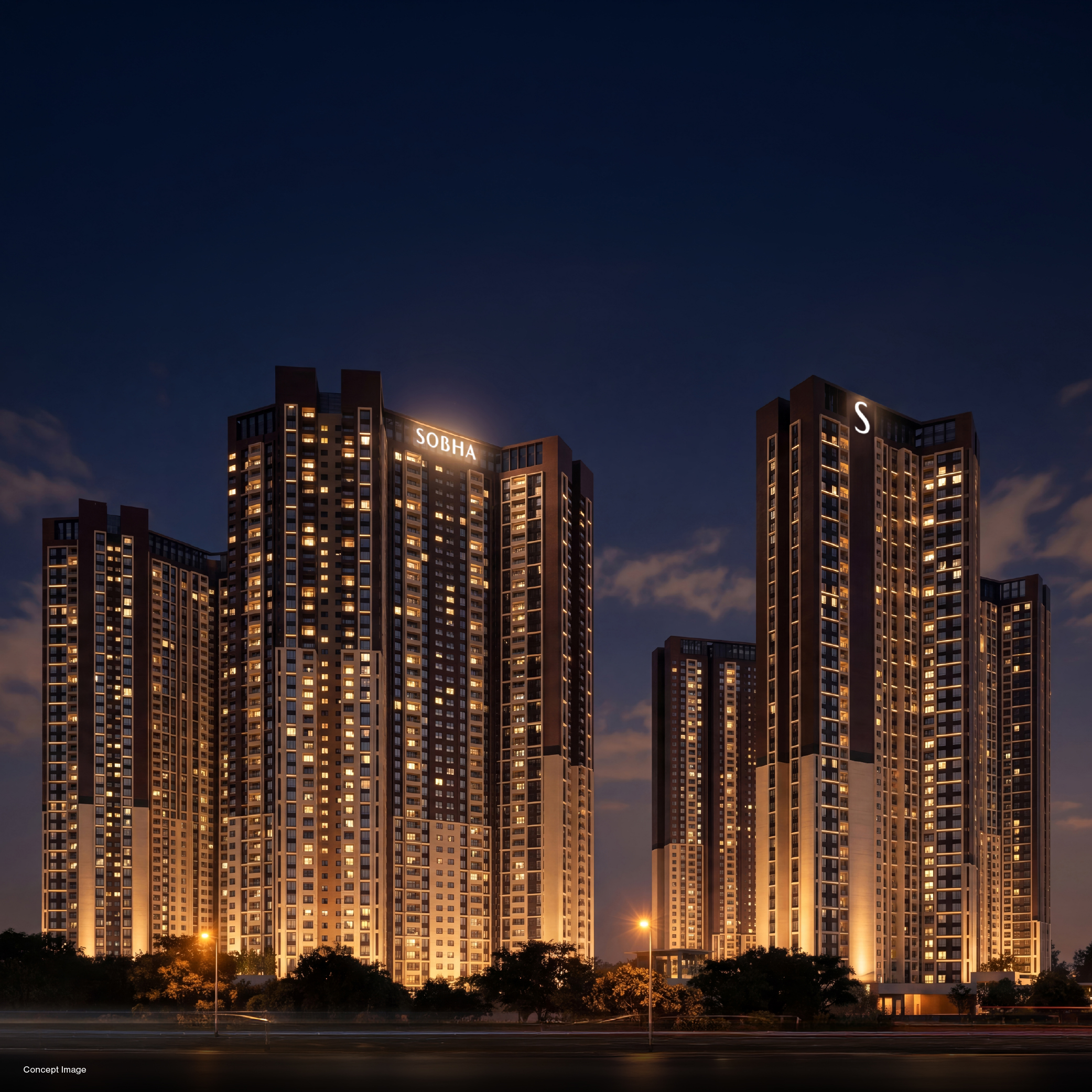 SOBHA One World night elevation